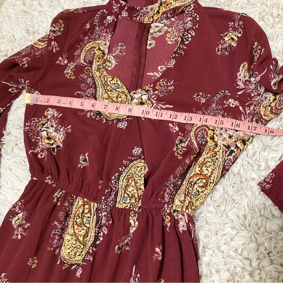 Maroon Maxi Keyhole Dress Long Sleeve Paisley Size Small S - Picture 15 of 16